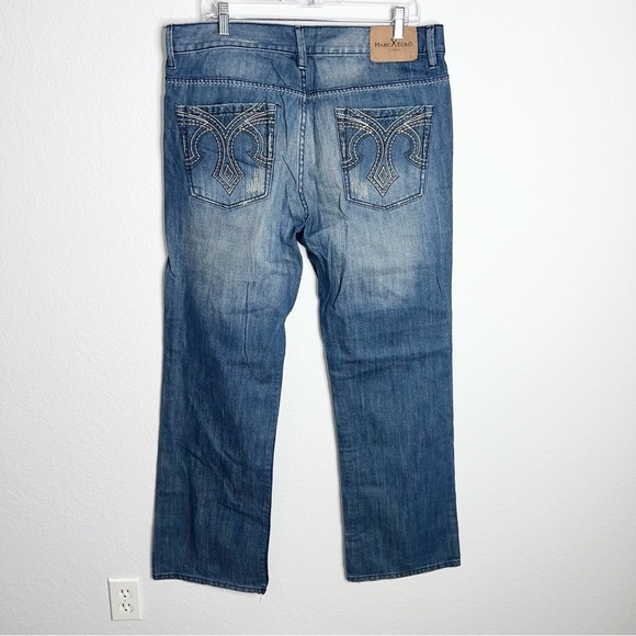 Marc Ecko Jeans Mens 36x32 Blue Bootcut Embroidered Pockets Denim Cut & Sew CL - Picture 3 of 9